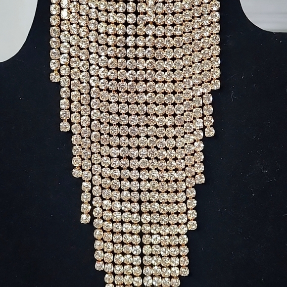 Large Statement Petal Flower Brooch Pin Yellow Gold Rhinestone Fringe New - Picture 11 of 13